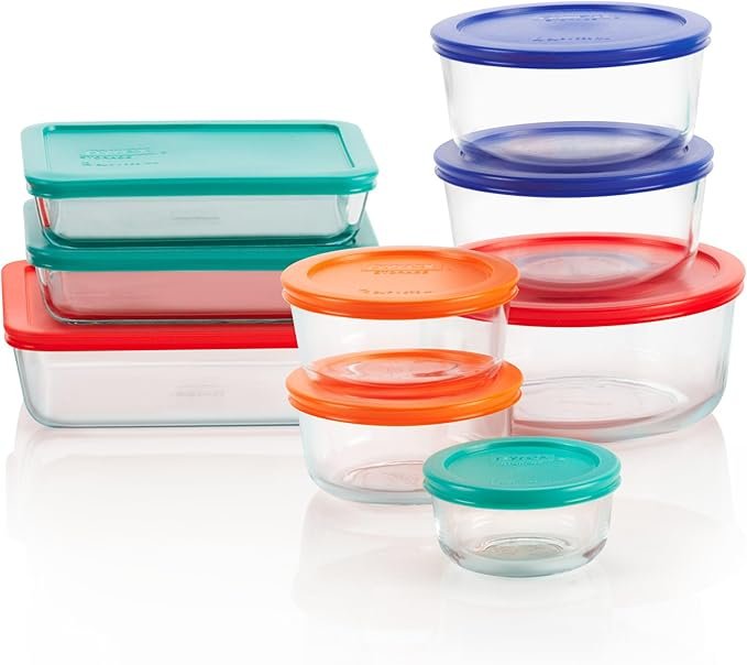 best glass food storage containers Pyrex set stacked
